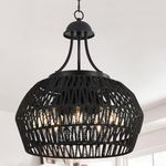 5-Light Black Rattan Chandeliers for Dining Room, Farmhouse Chandelier Light Fixture with Wicker Lampshade, Large Boho Coastal Hanging Pendant Lightting for Kitchen Island,Dining Room,Living Room