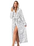 RONGTAI Womens Robes Plush Fleece Hooded Bathrobe Thick Nightgown with Pockets Fluffy Sleepwear, Leopard, Medium