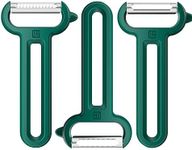 Linoroso 3 piece Vegetable Y-Peeler Set with Straight Peeler, Serrated Peeler and Julienne Peeler, Dishwasher Safe Classic Fruit Peeler for Kitchen, Potato Peelers for Peeling veggie and Food, Green