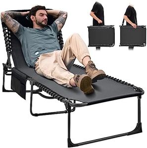 KingCamp Folding Outside Patio Lounge Chair Adjustable 5-Position Adults Reclining Folding Chaise with Pillow, for Patio, Pool, Beach, Sunbathing, Deck, Lawn,1 Pack,Black