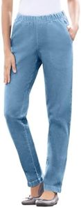 Woman Within Women's Plus Size Petite Straight Leg Fineline Denim Jean - 22 WP, Light Stonewash