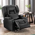 SAMERY Swivel Rocker Recliner Chairs- Faux Leather Manual Recliner Chair, 360 Degree Swivel Nursery Rocking Chair Glider with Lumbar Pillow, Cup Holders, Side Pockets…