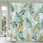 Bonhause Green Leaves Shower Curtain 180 x 180 cm Leaf Plant Bathroom Curtain Waterproof Mildew & Mould Resistant Polyester Fabric Bath Curtain with 12 Hooks