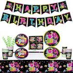 90s Party Supplies - Back to the 90s Party Decorations Set Including HAPPY BIRTHDAY Banner, Plates, Cups, Napkins, Tablecloth - Serve 20