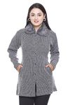 WOOL 4U Women Ladies Girls Winter Wear Hair Wool Open Front Buttoned Fur Collar Neck Stylish Party Woolen Winter Wear Coat Cardigan Sweater Grey