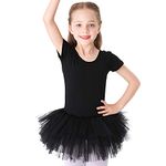 Bezioner Ballet Dress Dance Tutu Cute Skirted Leotard Ballet Dresses outfits for Girls Cotton Short Sleeve Black Size 6-7 Years