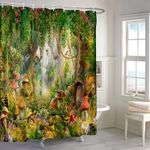 Renaiss 60x72 Inches Fairy Tales Forest Shower Curtain Enchanted Magic Tale Mushroom Fantasy Wonderland Bath Shower Curtains for Bathroom Decor Waterproof Bathtub Curtain Set with Hooks