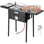 VEVOR Outdoor Propane Deep Fryer, Dual-Tank 8QTx2 Commercial Fryer, Stainless Steel Cooker with Foldable Platform, Dual Basket, and Heat Adjustment, Floor Standing Fryers for Restaurant Home Snack Bar