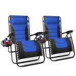 KEPLIN Set of 2 XXL Premium Heavy Duty Textoline Zero Gravity Chairs - Luxurious Garden Recliners, Adjustable Headrest, Cup & Phone Holder, Foldable & Easy to Clean Patio Sun Loungers (Dark Blue)