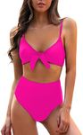 Blooming Jelly Womens High Waisted Bikini Set Tie Knot Two Piece Swimsuits Bathing Suits 2025 (Small, Neon Hot Pink)