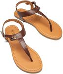 SANDALUP Brown Sandals Women's Thong Flat Sandals with Adjustable Buckle Summer Shoes, 10