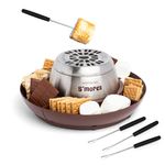 Nostalgia Indoor Electric Stainless Steel S'Mores Maker with 4 Lazy Susan Compartment Trays for Graham Crackers, Chocolate, Marshmallows and 4 Roasting Forks, Brown