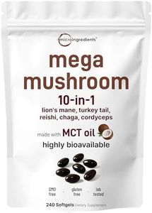 Micro Ingredients 10‑in‑1 Mega Mushroom Complex Supplement – Lions Mane, Cordyceps, Reishi, Chaga & More – 240 Softgels with MCT Oil – 4 Month Supply – Adaptogenic Functional Mushroom Blend