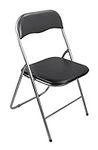 HOMION Folding, Desk Chair, Padded Light Weight, Space Saving, Silver Frame, Faux Leather Padded Seat (Black)