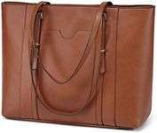 Laptop Tote Bag for Women,Vaschy Large Vegan Leather Laptop Bag Water Resistant Handbag for Travel Work Teacher Tote Fits 15.6 inch Laptop brown