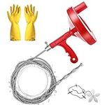 Snake Drain 25ft, Drum Auger Plumbing Snake, Heavy Duty Plumber Snake for Kitchen Sink/Toilet/Bathroom Drain/Bathtub Pipe Sewer, with Drain Hair Cleaner Chain and Work Gloves