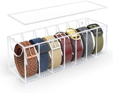 Oubou Belt Organizer, Acrylic Belt Storage Organizer for Closet with Dust Cover and Drawer,7 Compartments Transparent Display Case for Belts
