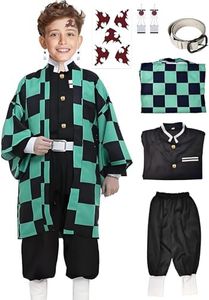 UQJE Kids Kamado Tanjir Cosplay Costumes Anime Tanjir Cosplay Outfit Halloween Kimono Set
