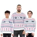 NOROZE Men Women Boys Girls Family Christmas Jumper Ugly Christmas Sweaters Long Sleeve Fairisle Reindeer Snowflake Xmas Tree Knitted Crewneck Sweatshirt (XL, Fairisle Reindeer Cream)