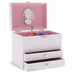 Jewelkeeper Personalize-Your-Own White Musical Ballerina Jewelry Box with 2 Pullout Drawers, You are My Sunshine Tune, Metal