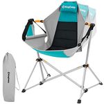 KingCamp Camping Hammock Chair, Aluminum Alloy Foldable Swing Chair with Adjustable Back, Folding Rocking Chair Recliner for Adults Travel Beach Soccer Games Lawn Concerts Backyard(Cyan/Grey)