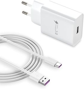 HECHOBO Chargeur Secteur Super Rapide 3.0 pour Samsung Huawei P40 P30 P20 Lite Pro P50 P10 P9 Plus Xiaomi Google HTC LG Oppo Meiuzu ZTE Oneplus Nokia Sony etc. avec Câble Type C 2 m