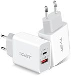 European Travel Plug Adapter, GLUGRU 2-Pack 20W Dual Port USB C Wall Charger Type C Fast Charging Block International Power Adapter US to Europe EU for iPhone 16 15 14 13 12 11 Pro Max, Pad, Samsung