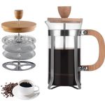 Mellovin French Press Coffee & Black Tea Maker with Heat Resistant Borosilicate Glass, Superior Filtration System, 304 Stainless Steel Plunger, Wooden Lid and Handle(350 ml)