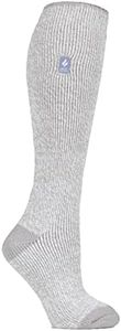 HEAT HOLDERS ORIGINAL Long Winter Warm Thermal Socks Women's Size 4-8UK 5-9US TOG 2.34 Plain and Striped (Grey/Cream)