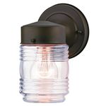 Westinghouse 6688200 One-Light Outdoor Jelly Jar Wall Fixture with Clear Ribbed Glass, Oil Rubbed Bronze