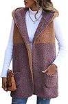 Women Fleece Hoodie Cardigan Open Front Fuzzy Vest Gilet Sleeveless Winter Warm Fleece Sherpa Jacket Casual Outerwear