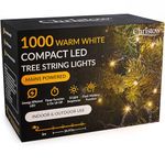 CHRISTOW 7ft Christmas Tree Lights, 1000 Warm White LED Fairy Lights with Timer, 8 Light Modes, Energy Efficient 3mm LEDs, Indoor & Outdoor, Mains Powered, Green Cable (24.97m Lit Length)