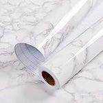 Hode Marble Paper Self Adhesive Vinyl Wrap 45cm X 3m White Grey Contact Wallpaper Sticky Back Plastic Roll Removable Waterproof Furniture Stickers Vinyl Film for Kitchen Countertop Door Table DIY