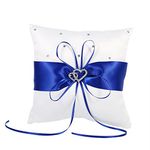 Wedding Ring Cushion Holder, 7.8 x 7.8inch Lovely Bud Wedding Pocket Ring Pillow Cushion Bearer Bowknot Decor(Blue)