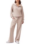 PINSPARK 2 Piece Sets for Women 2024 Fall Outfits Sweatsuit Oversized Sweatshirt Sweatpants High Waist Tracksuit Travel Wear，Apricot M