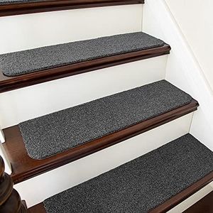 COSY HOMEER Stair Treads Non-Slip Carpet Mat 28inX9in Indoor Stair Runners for Wooden Steps, Stair Rugs for Kids and Dogs, 100% Polyester TPE Backing 7pcs,Black,Protect Floor