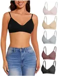 OYOANGLE Women's 5 Pieces Rib Knit Spaghetti Strap V Neck Wireless Bra Set Seamless Solid Plain Everyday Wear Bralette Multicolor X-Large