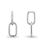 925 Sterling Silver Double Ring Oval Huggie Hoop Earrings for Women,Silver Hoop Hypoallergenic Earrings for Sensitive Ears, Square Hoop Chain Link Earrings for Women Gifts