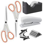 Asdirne Office Supplies Kit, Desk Accessory Set, Including 2 Scissors, 1 Stapler,1000 Pieces 26/6 Staples, 1 Staple Remover, 1 Tape Dispenser and 1 Tape, Perfect Office Partners