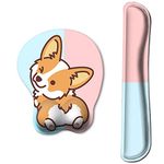 HAOCOO Corgi Butt Cute Keyboard and Mouse pad with Wrist Support, Ergonomic Keyboard Wrist Rest Dog Funny Set with Memory Foam, Typing Pain Relief Mousepad for Office Gift Computer Laptop, Blue Pink