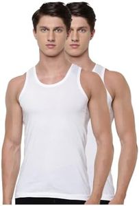 RAMRAJ COTTON Pack of 2 Men's White Scoop Neck Sleeveless Cotton Undershirt Vest (White;95)