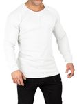 Muscle Cmdr Men's Lightweigt Waffle Henley Shirt Slim Fit Long&Short Sleeve Casual 3 Buton Placket Underwear White L