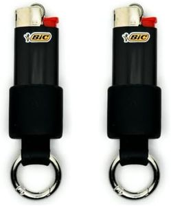 Mini BIC Keychain Lighter Holder - Lightweight BIC Lighter Case for Hiking, Camping & More | Lighter Not Included (Black - 2 Pack)