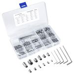 KUUQA 400 Pcs Grub Screws Set Allen Key Screws M3 M4 M5 M6 M8 Stainless Steel Hex Grub Screws Cone Point Set Screw with Key Wrench in PP Box