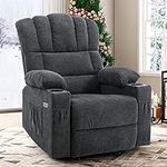 YITAHOME Glider Rocker Recliner Chair with Massage and Heat, Fabric Recliner Chair, Manual Rocking Recliner Chair with 2 Cup Holders, USB Charge Port and Side Pocket,Grey