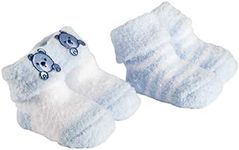 Playette Chenille Bootie Socks 2 Pack for 0-3 Months Boys, Blue, 2 Count