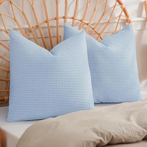 PHF 100% Cotton Waffle Weave Euro Shams 26" x 26", No Insert, 2 Pack Elegant Home Decorative Euro Throw Pillow Covers for Bed Couch Sofa, Baby Blue