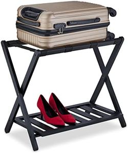 Relaxdays Kofferständer, klappbar, Bambus, HxBxT: 59 x 68 x 40 cm, Gepäckständer mit Ablage, Kofferablage Hotel, schwarz