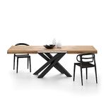 Mobili Fiver, Emma 63(94,5) x35,4 in Extendable Table, Rustic Oak with Black Crossed Legs, for 6-10 People, Expandable Dining Table for Kitchen, Living Room, Italian Furniture