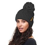 RockJock R80 Warm Chunky Cable Knit Pom Pom Hat with Thermal Insulating Teddy Fleece Liner